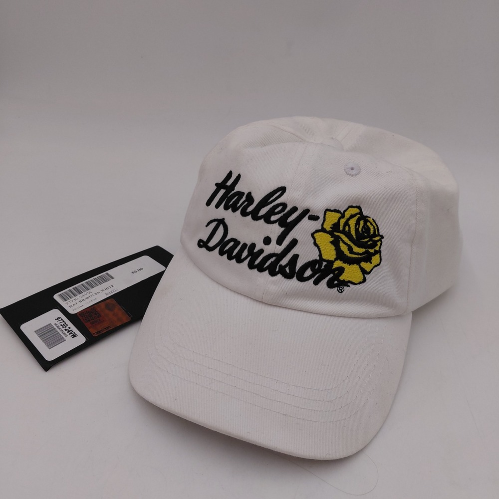 Harley-Davidson Womens White Embroidered Yellow Rose Baseball Hat Read Bikercore
